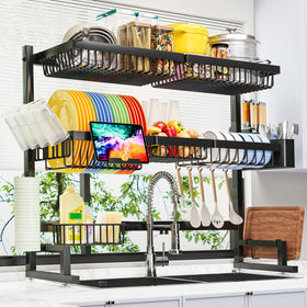 ADBIU over-the-sink dish rack with extended length fits larger sinks