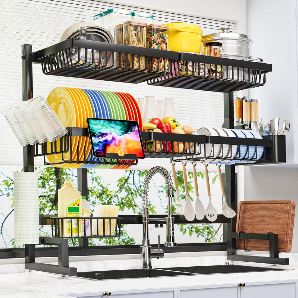 ADBIU over-the-sink dish rack with extended length fits larger sinks