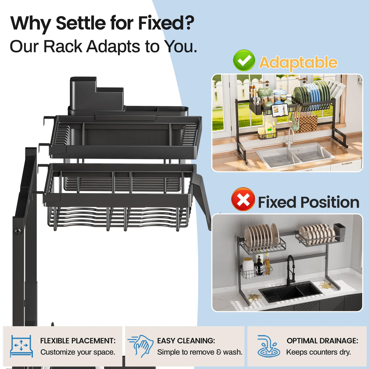 ADBIU two-tier dish drying rack adds extra drying space
