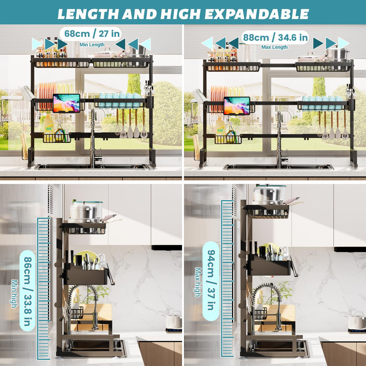 ADBIU two-tier dish rack with snap-on design for quick setup