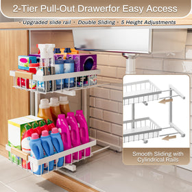 ADBIU under-sink organizer 2-pack in use in kitchen/bathroom cabinets