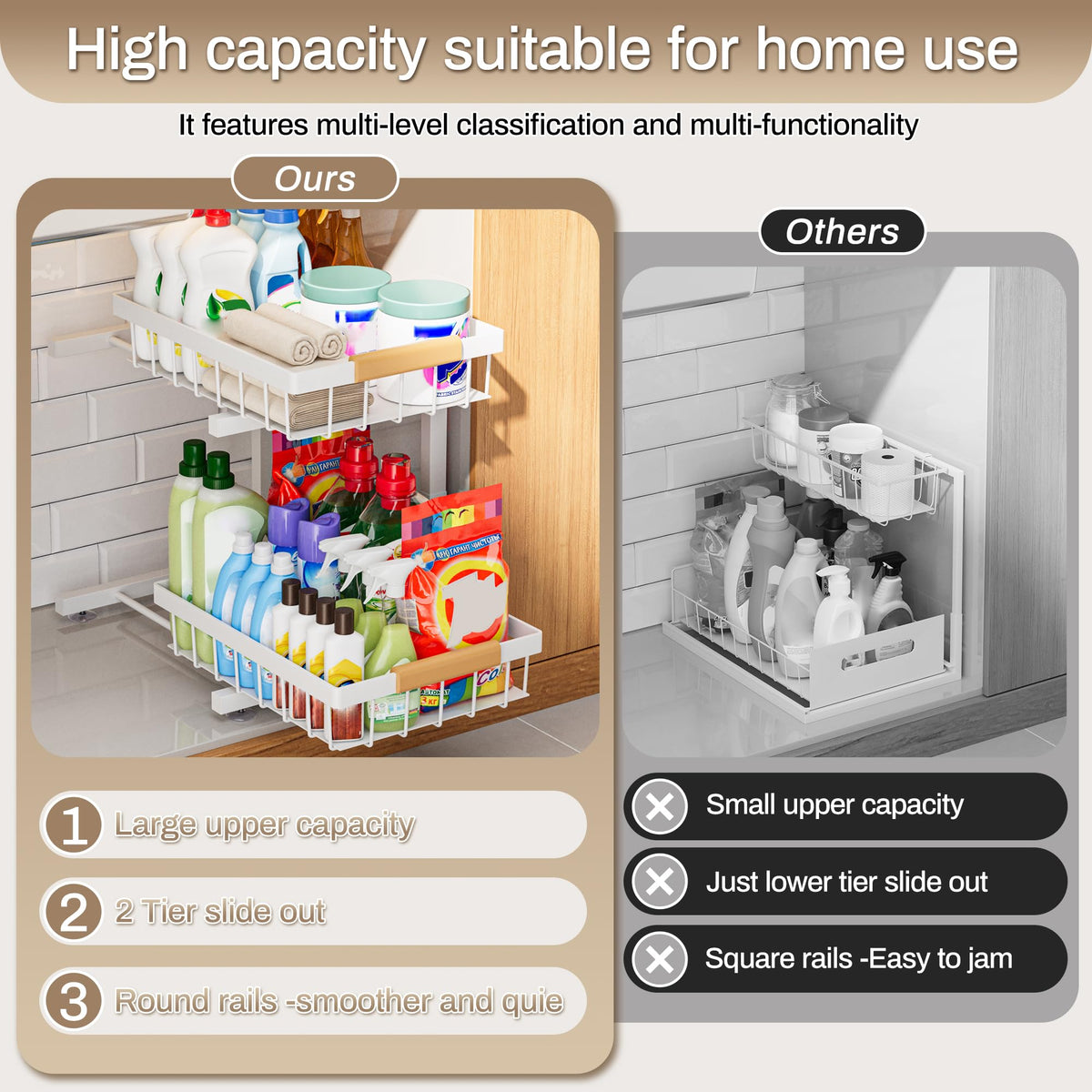 ADBIU under-sink organizer 2-pack secure base with suction cups for stability