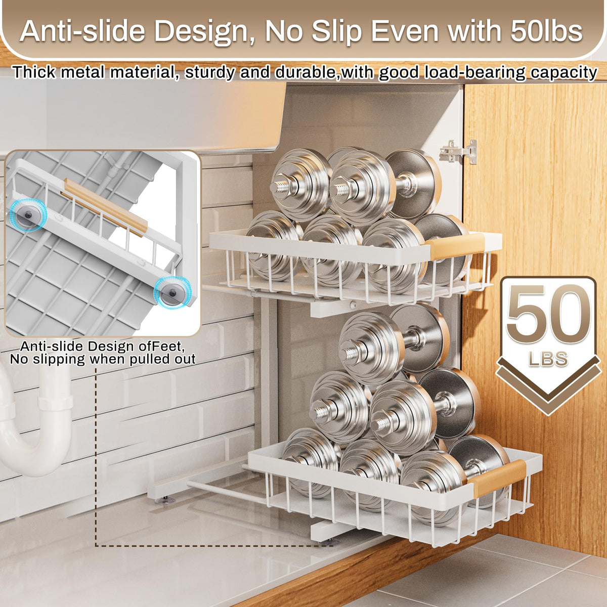 ADBIU under-sink organizer 2-pack slim width fits narrow spaces beside plumbing