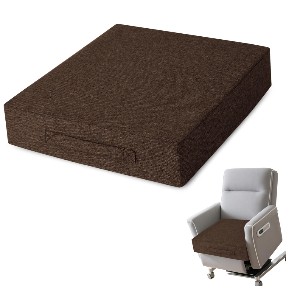 AddGrace recliner cushion with assembly view and carrying handle for easy transport.