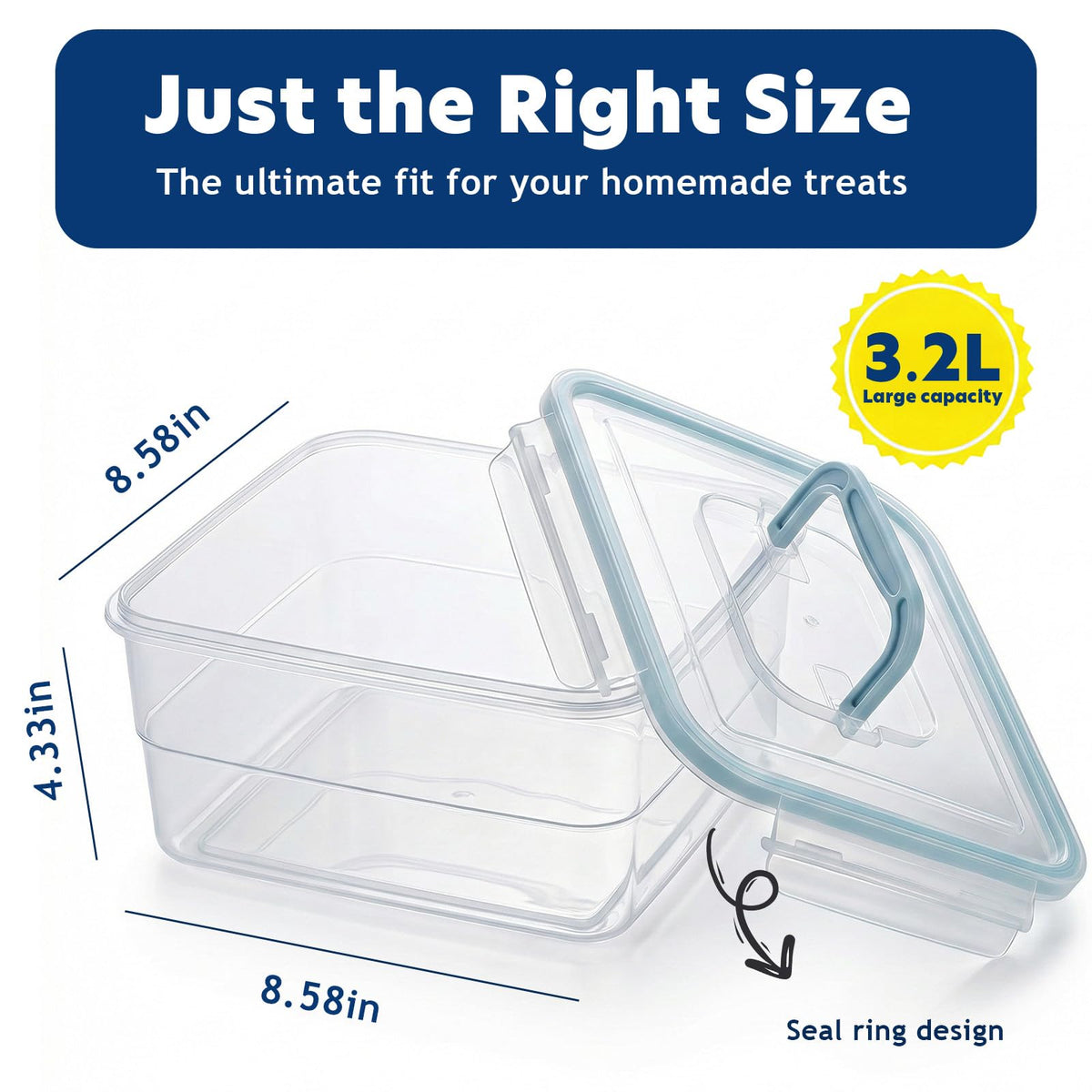 ADECTA 3.2L large square storage containers in blue for muffins or baked goods