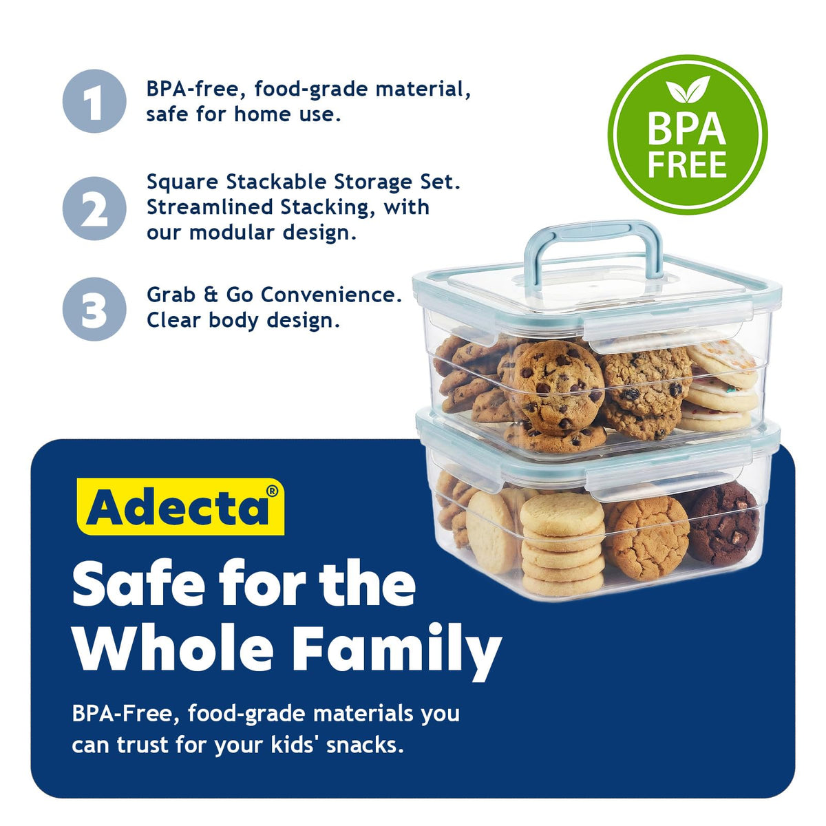 ADECTA microwave and dishwasher safe containers in blue