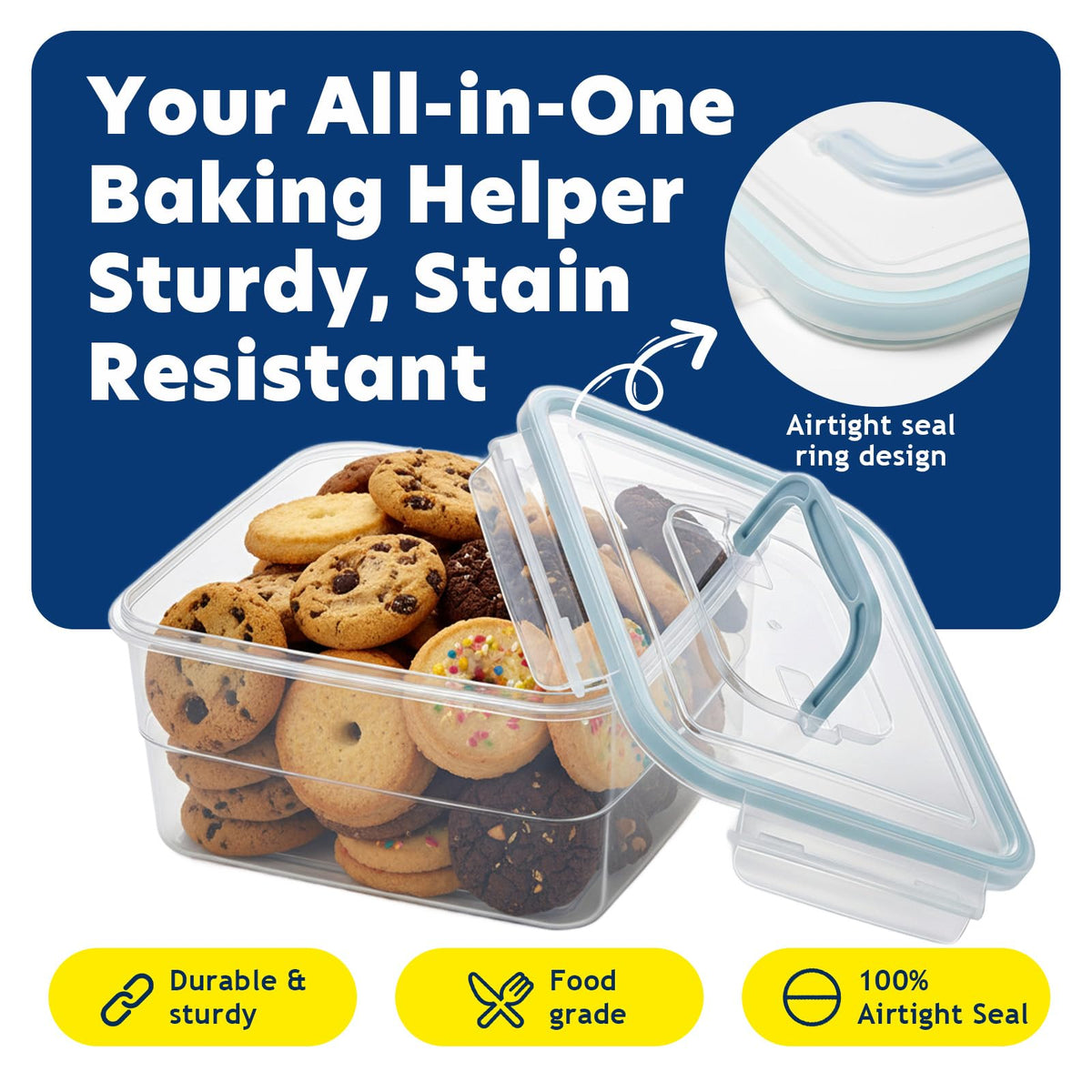 ADECTA stackable design saves pantry space in blue