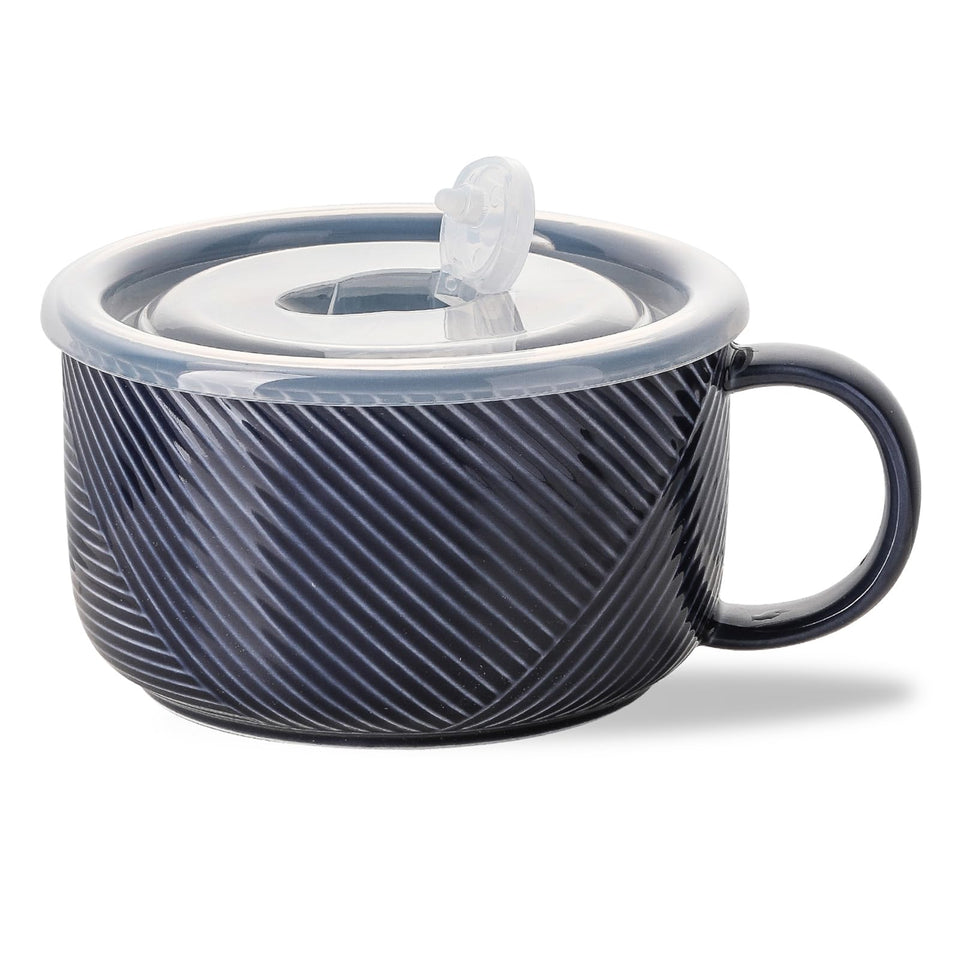 Adewnest 38oz soup bowl with lid in navy, ideal for family portions and meal prep.