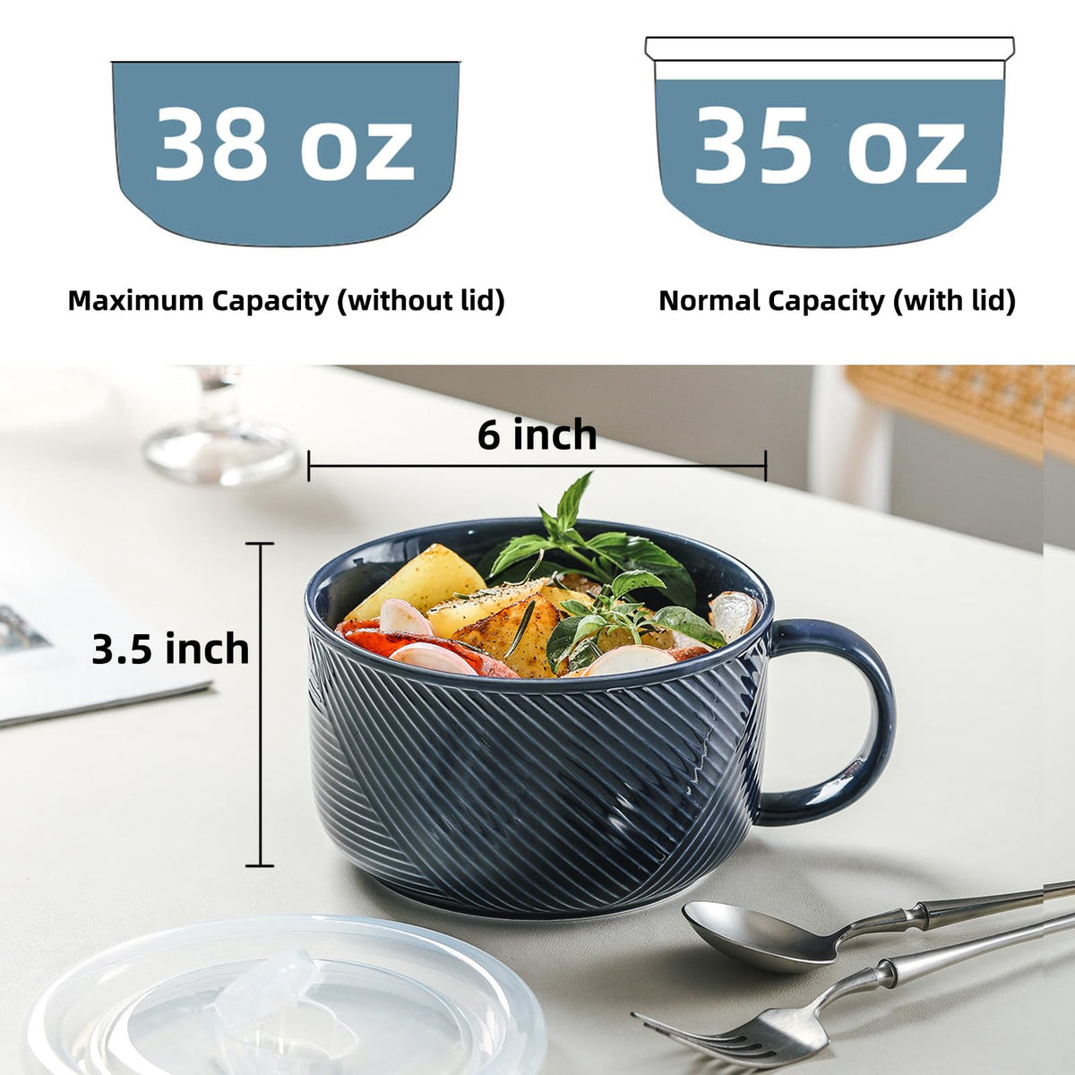 Adewnest ceramic soup bowl with large handle for comfortable gripping during hot servings.