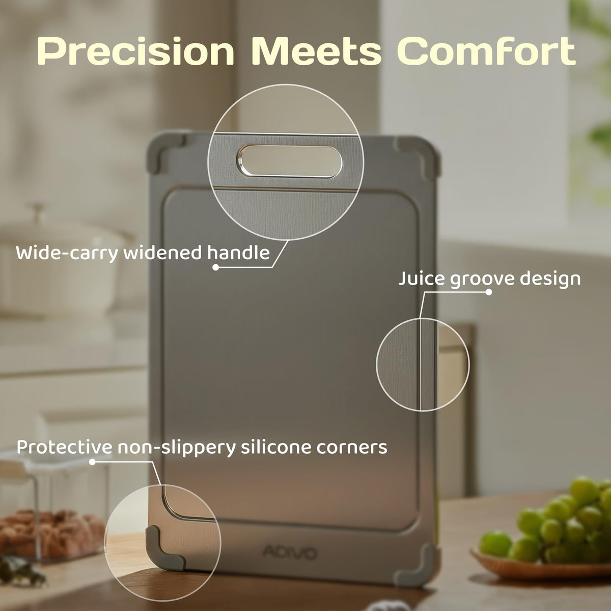 ADIVO cutting board size 15.3 by 11 inches for easy storage.