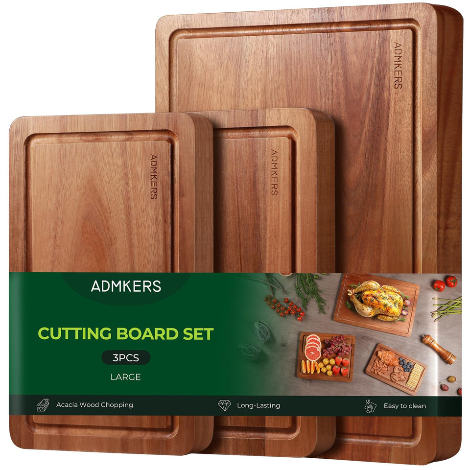 ADMKERS acacia cutting board set top view for precise prep.