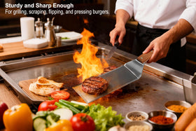 Adoco full-tang stainless steel spatula with broad head for precise control.