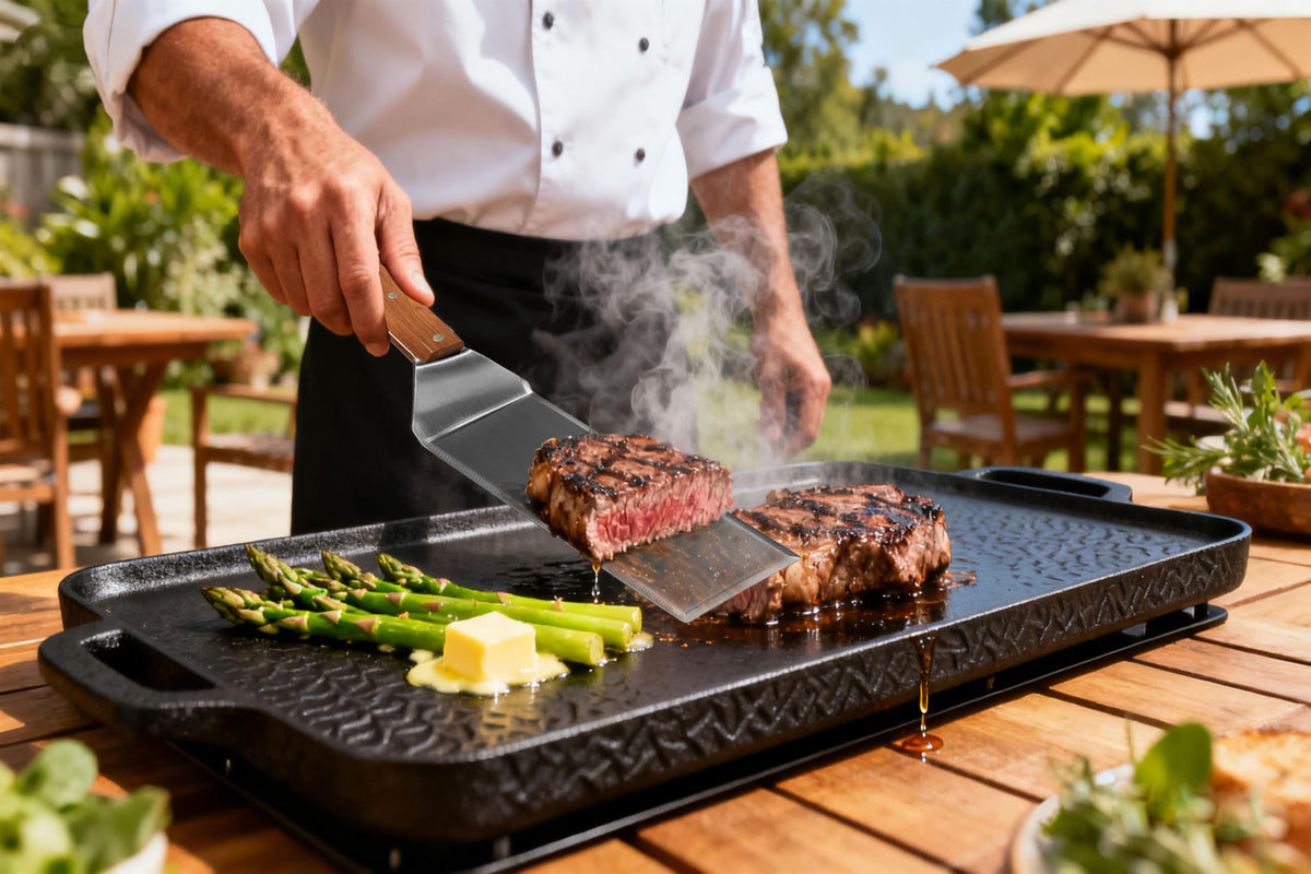 Adoco grill tools duo—practical BBQ accessories kept near the grill.