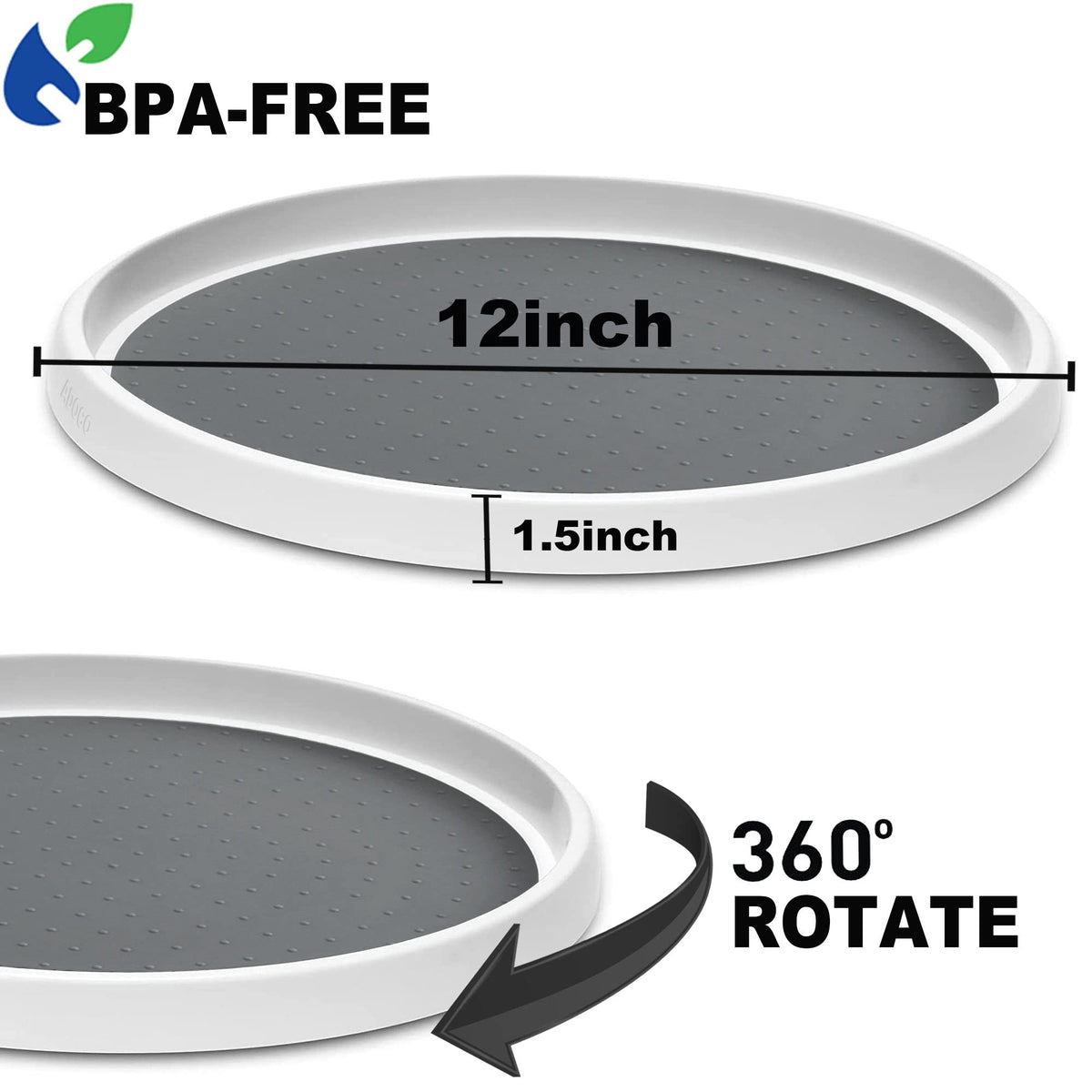 Adoco Lazy Susan 12-inch side angle with non-slip surface.
