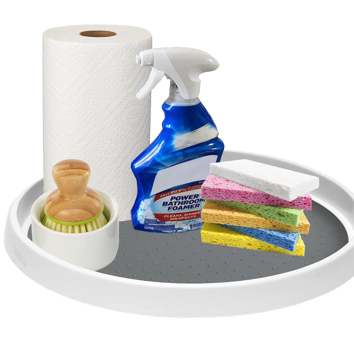 Adoco Lazy Susan in pantry organizing snacks and spices.