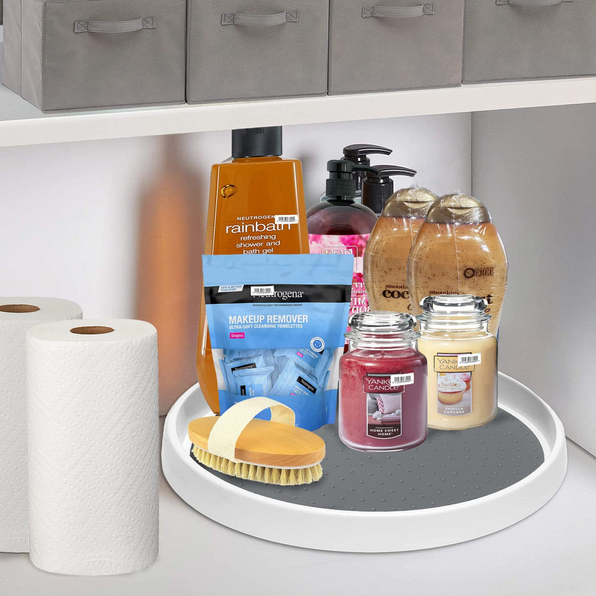 Adoco 12-inch lazy susan with rubber non-slip surface preventing slips.