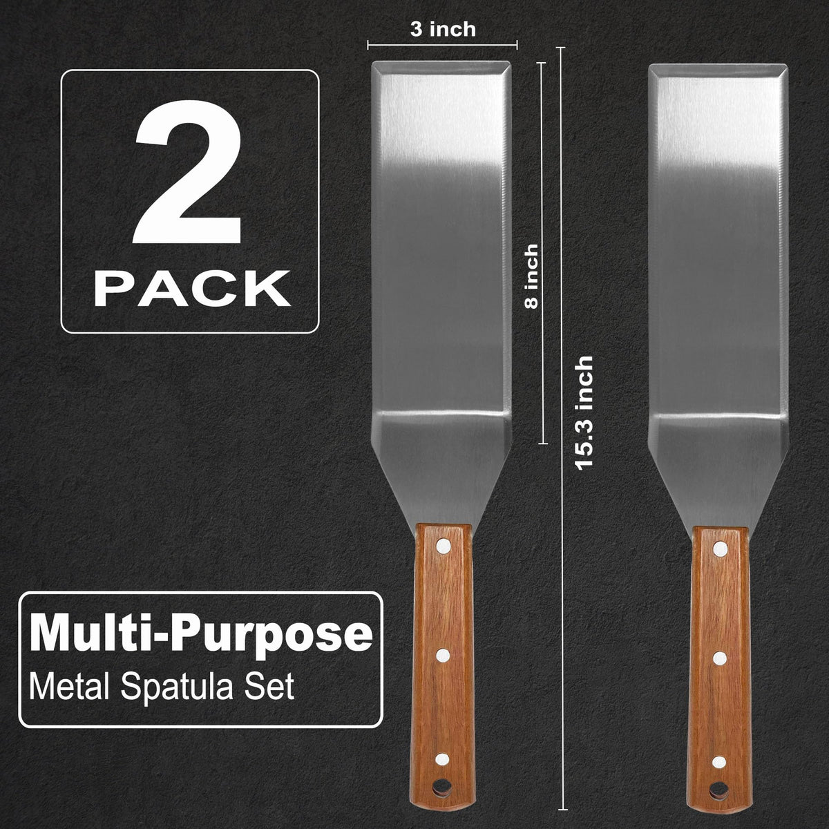 Adoco wooden-handle riveted spatula close-up showing durable grip.