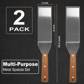 Adoco wooden-handle riveted spatula close-up showing durable grip.