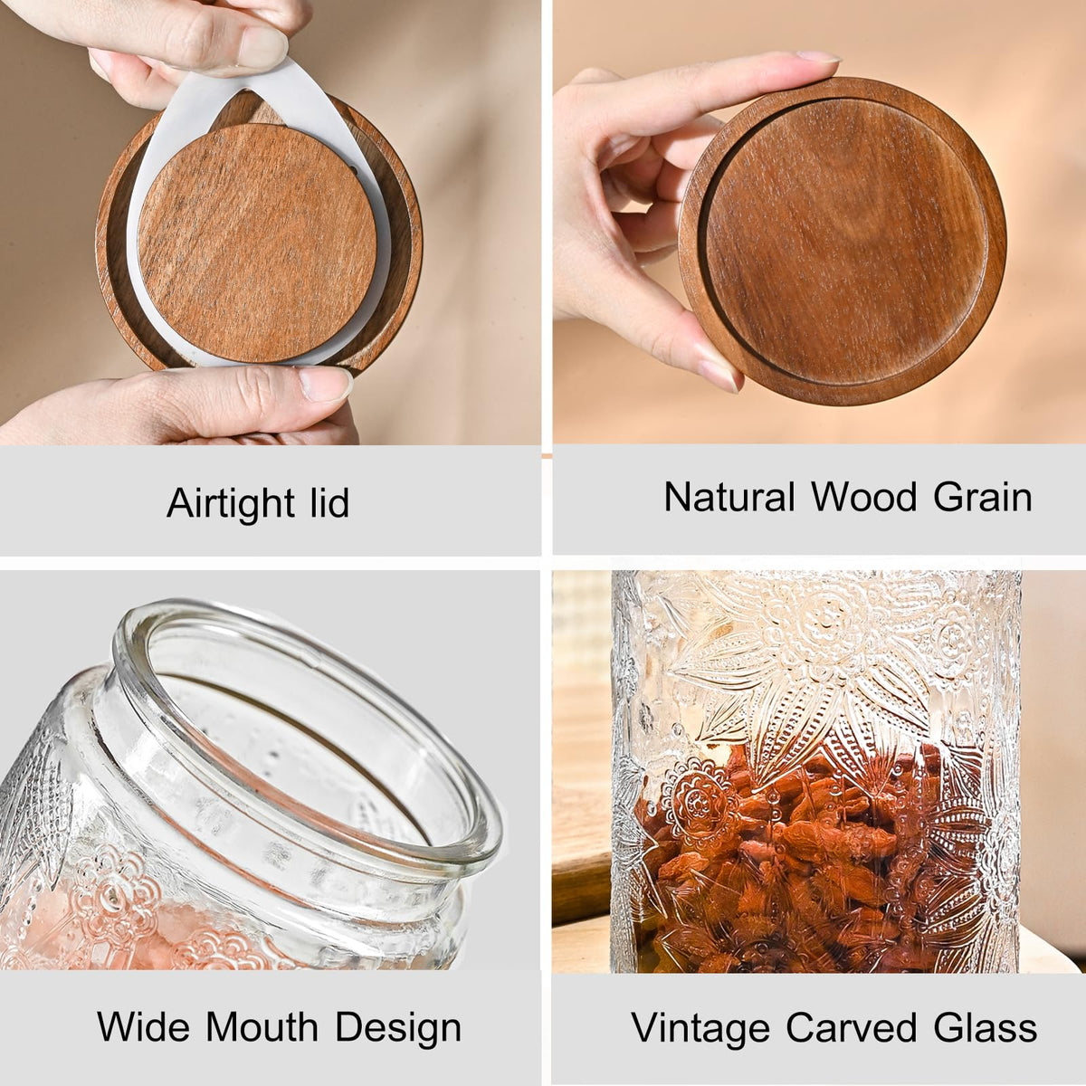 Adodeen 32oz jar with sunflower cameo embossing on the surface.