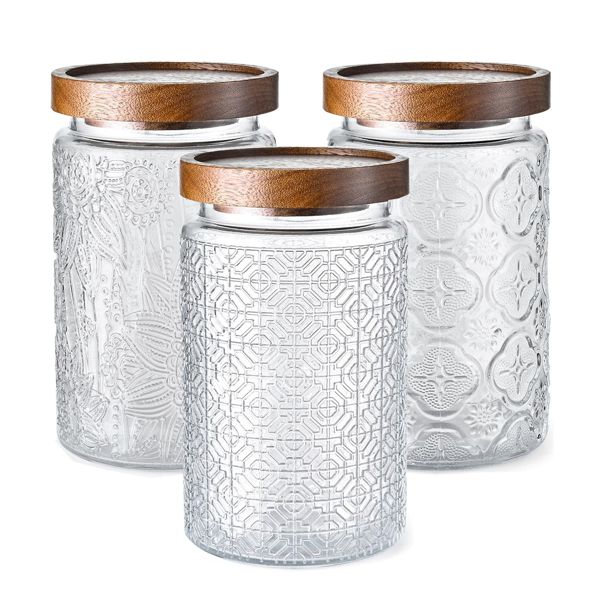Adodeen sunflower-embossed glass jar 32oz for stylish pantry organization and freshness.