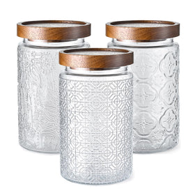 Adodeen sunflower-embossed glass jar 32oz for stylish pantry organization and freshness.