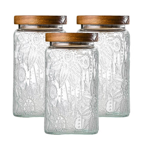 Adodeen 3-pack jar with sunflower cameo embossing for stylish pantry storage.