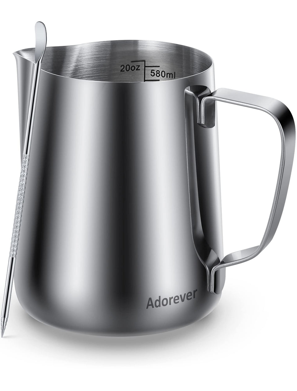 Adorever 20oz milk frothing pitcher front view for silky steam and pour control