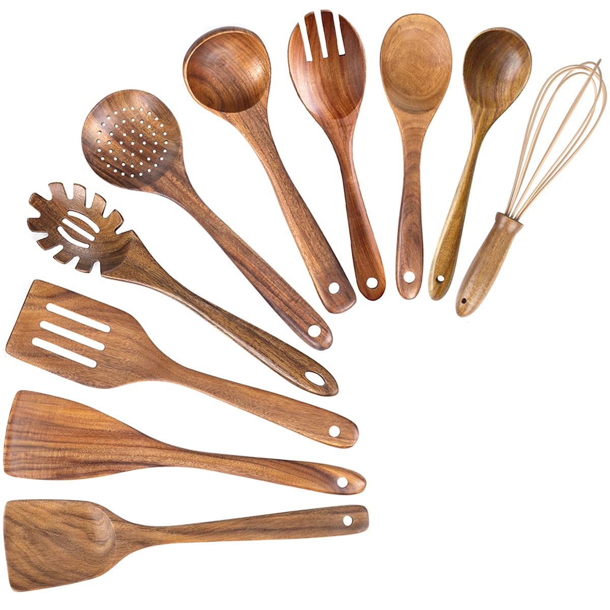ADT AIUHI teak kitchen tools with visible grain and natural finish.
