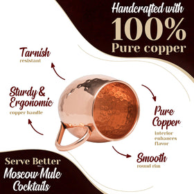 Advanced Mixology Mule Science hammered texture detail on copper mugs for premium look.
