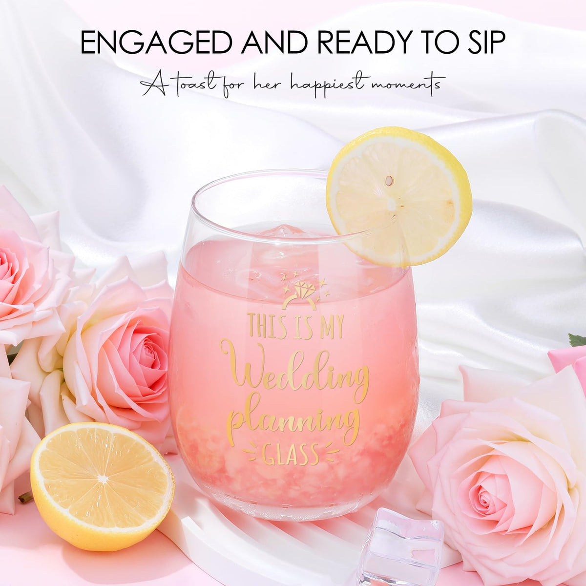 Adwaita engagement wine glass perfect for cheers and photos.