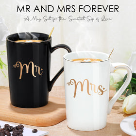 Adwaita mr-mrs coffee mugs with spoons enhance couple mornings