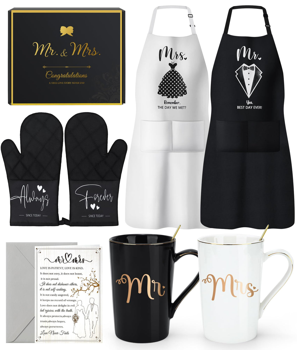 Adwaita wedding gift set in elegant black and gold box, ideal for bridal showers