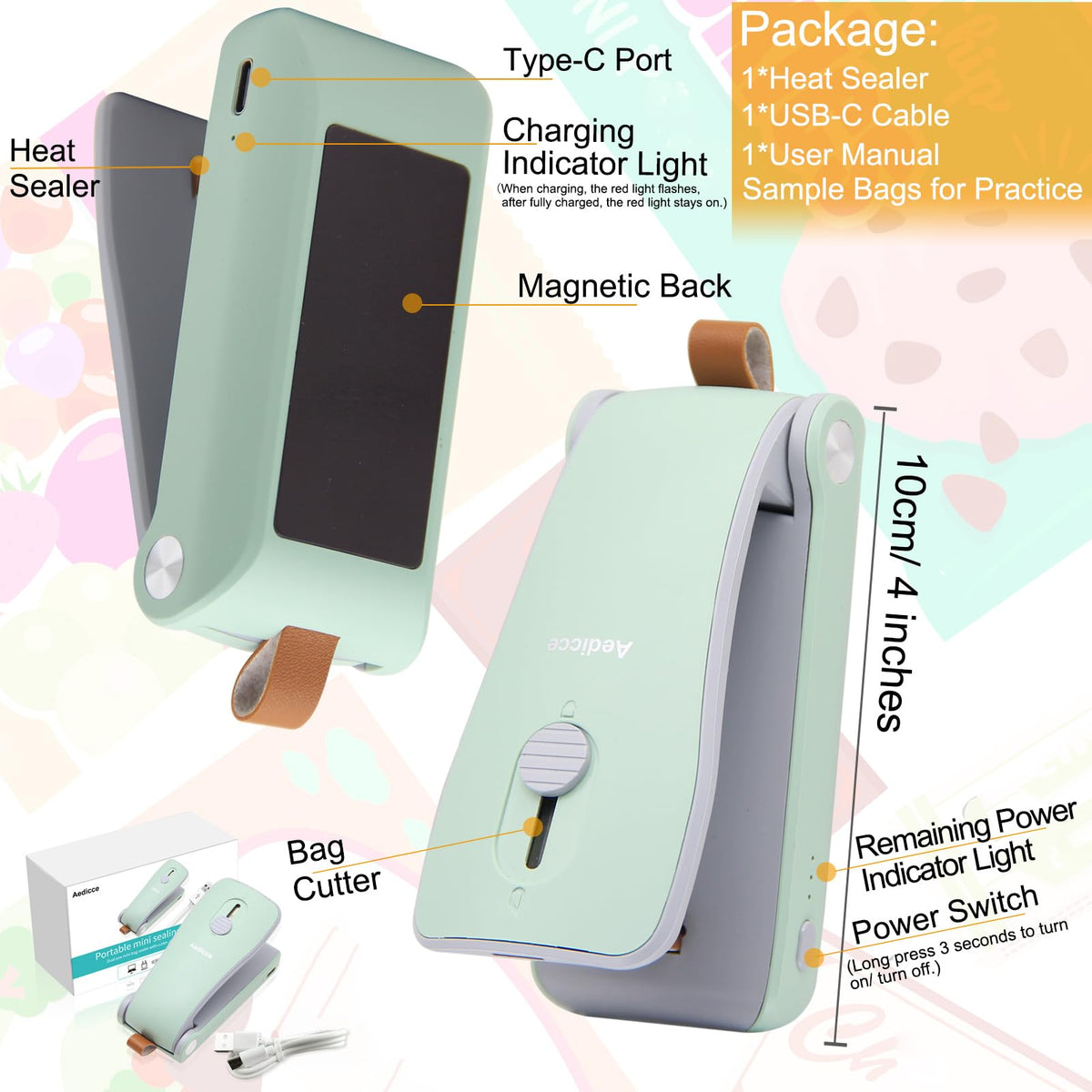 Aedicce Mini Bag Sealer green battery life supports weeks of use