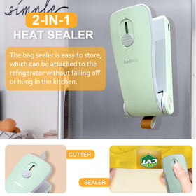 Aedicce Mini Bag Sealer green cutter-function demonstrated for easy bag opening