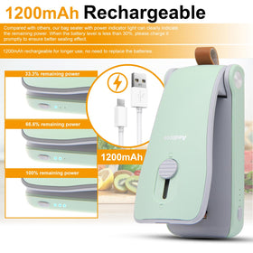 Aedicce Mini Bag Sealer green in-use sealing a bag for preserved chips
