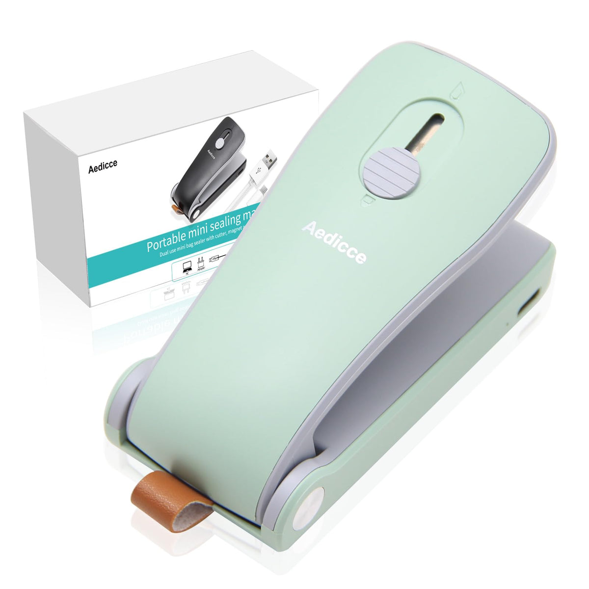 Aedicce Mini Bag Sealer green travel-friendly design shown for on-the-go use