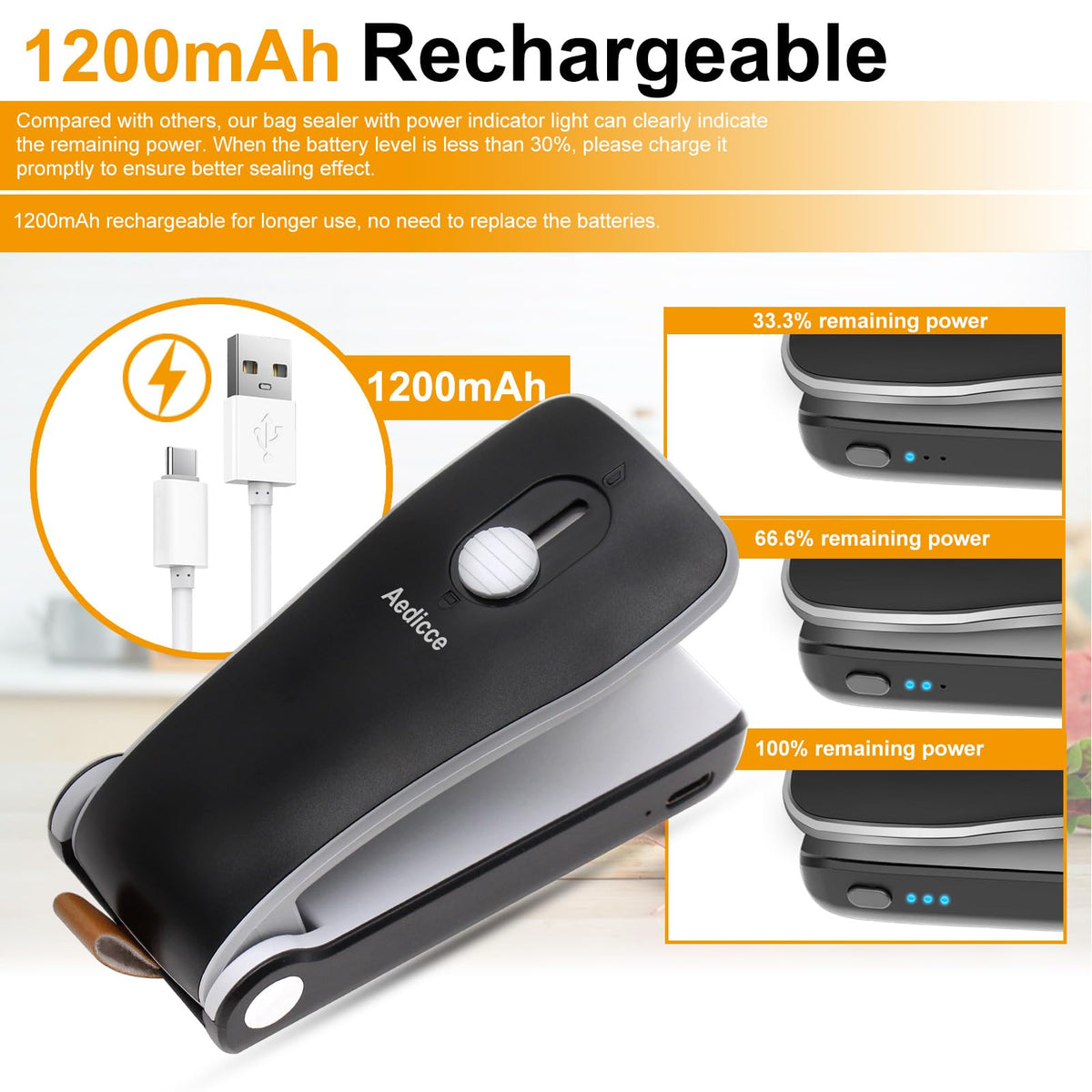 Aedicce mini bag sealer with USB cable for easy charging