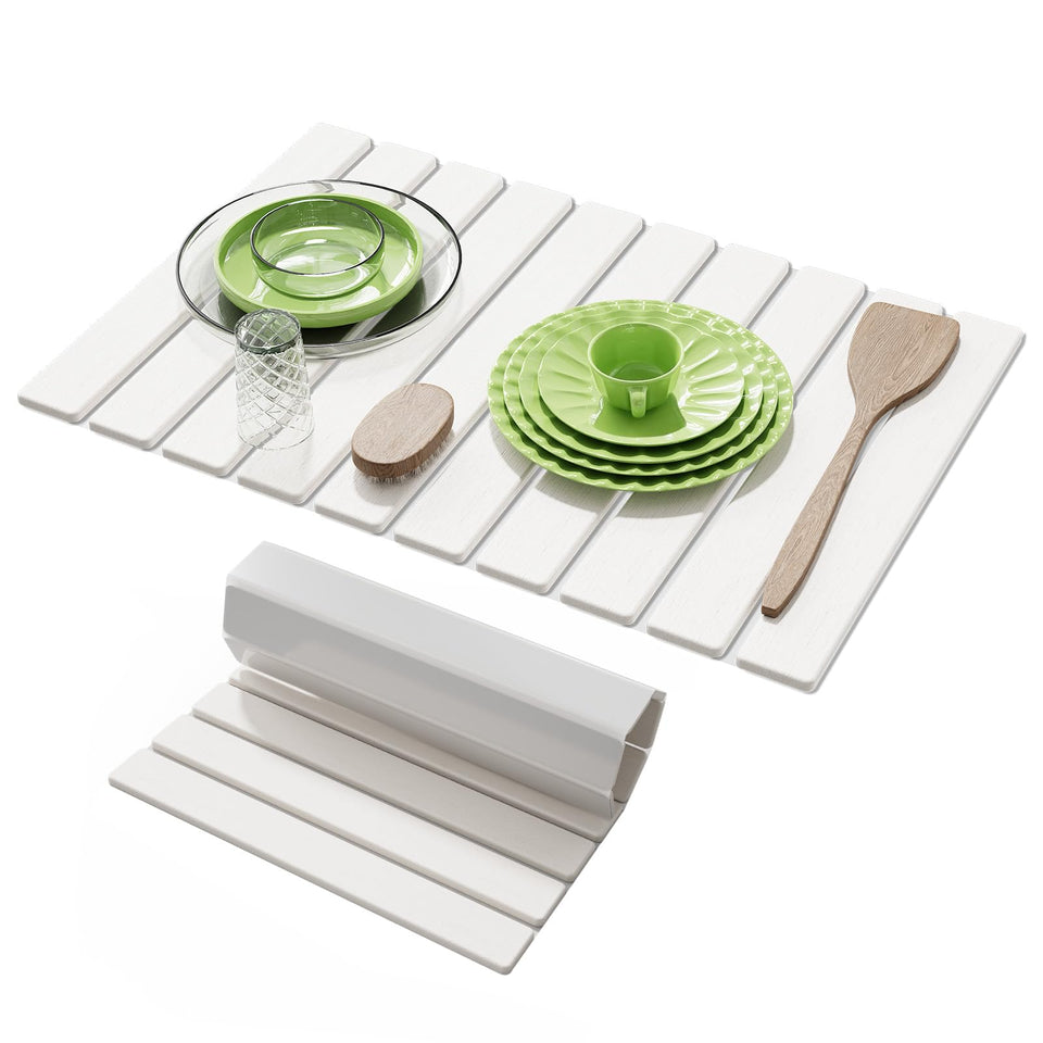 AEFLM large stone dish drying mat laid flat on counter for fast drying.