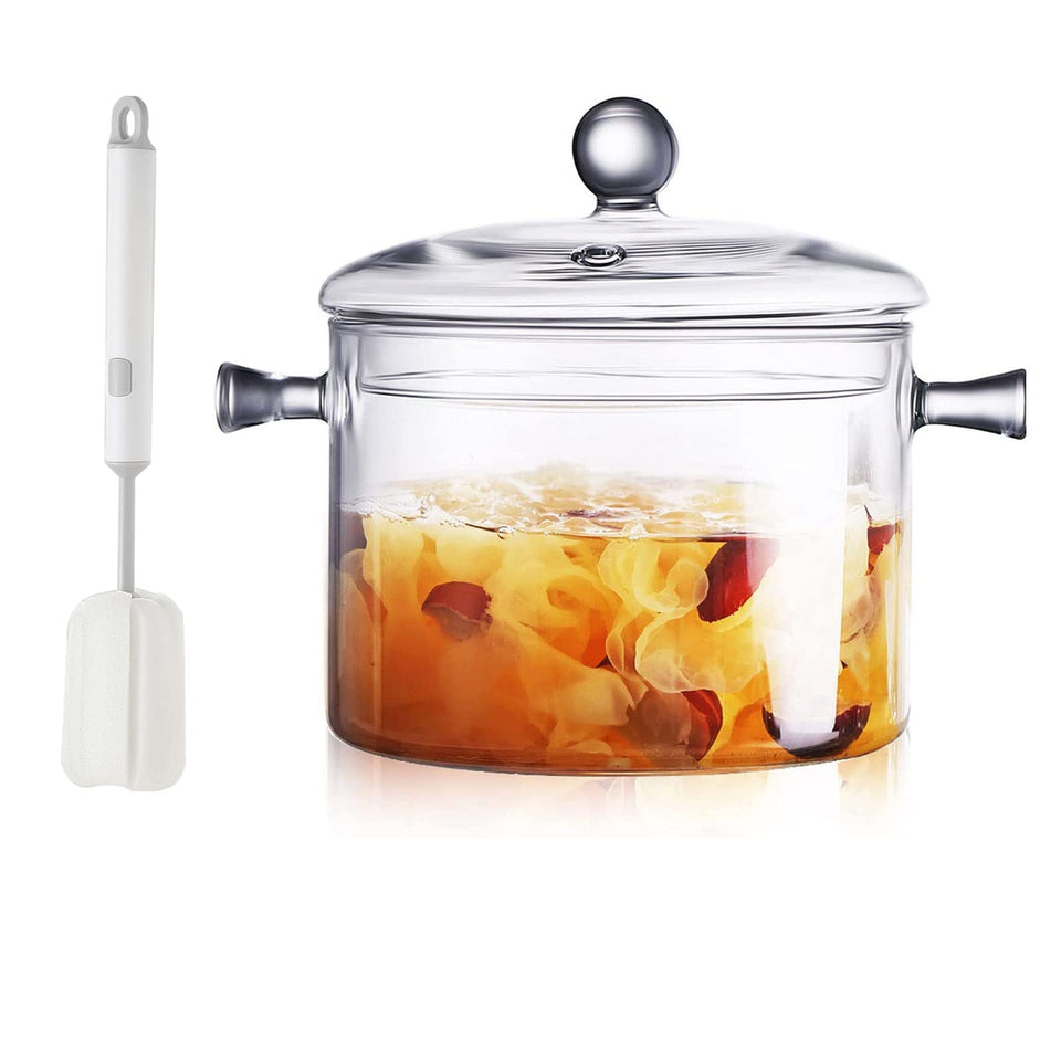 AEFPOYMXU clear glass simmer pot with cover for even heat and visibility