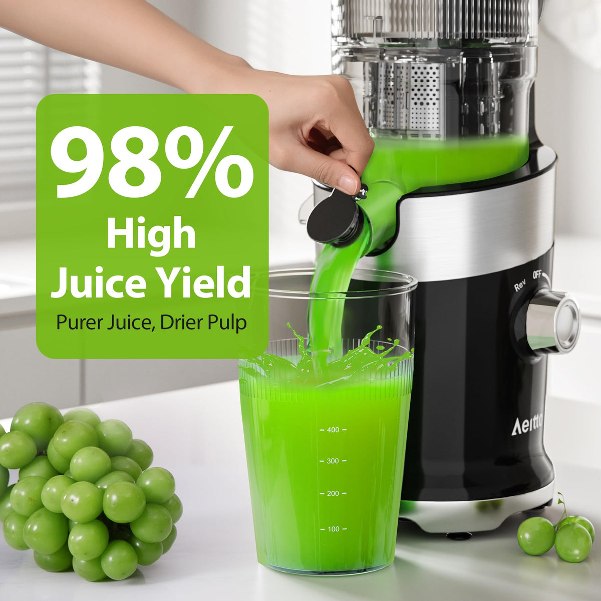 Aeitto 50 RPM juicer quietly preserves natural flavors during extraction