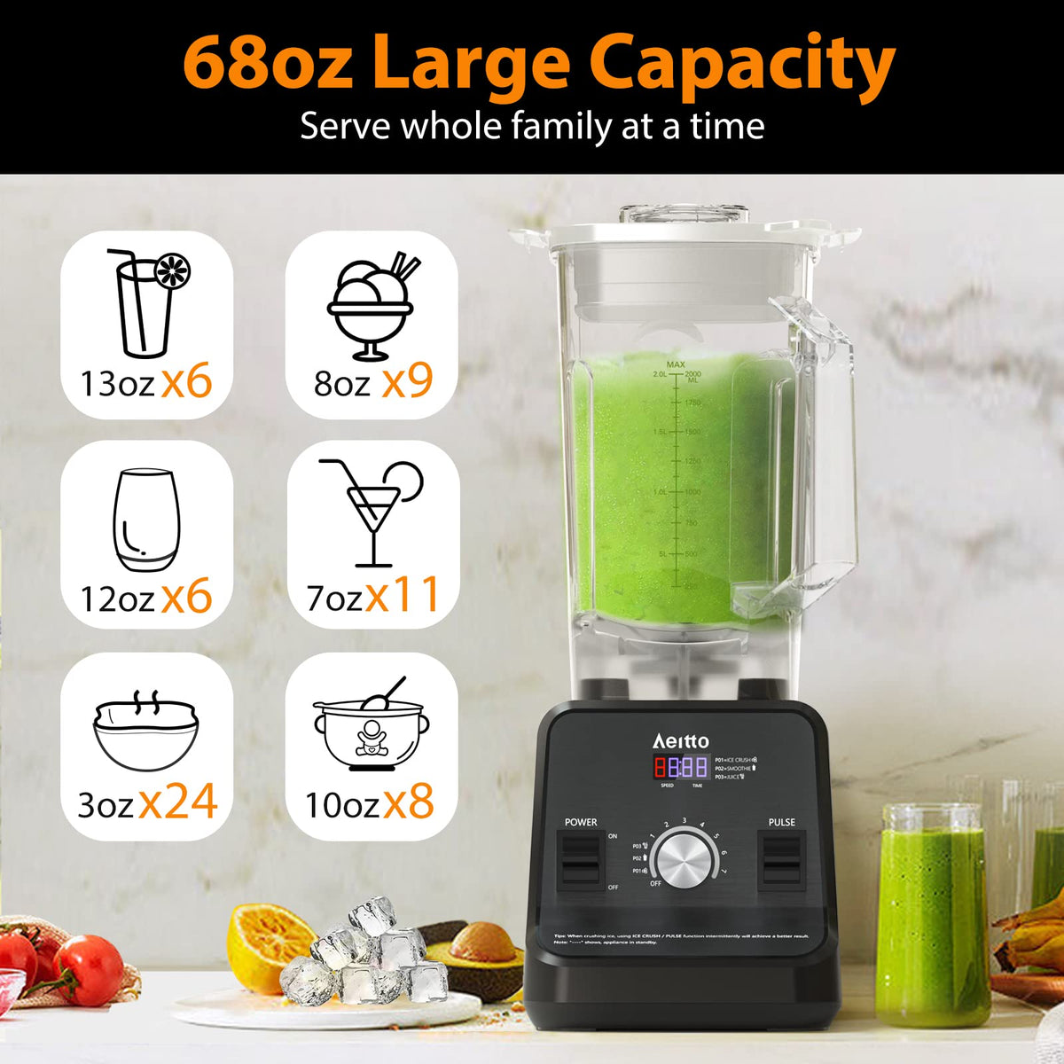 AEITTO blender with 8-point blades for smoother textures.