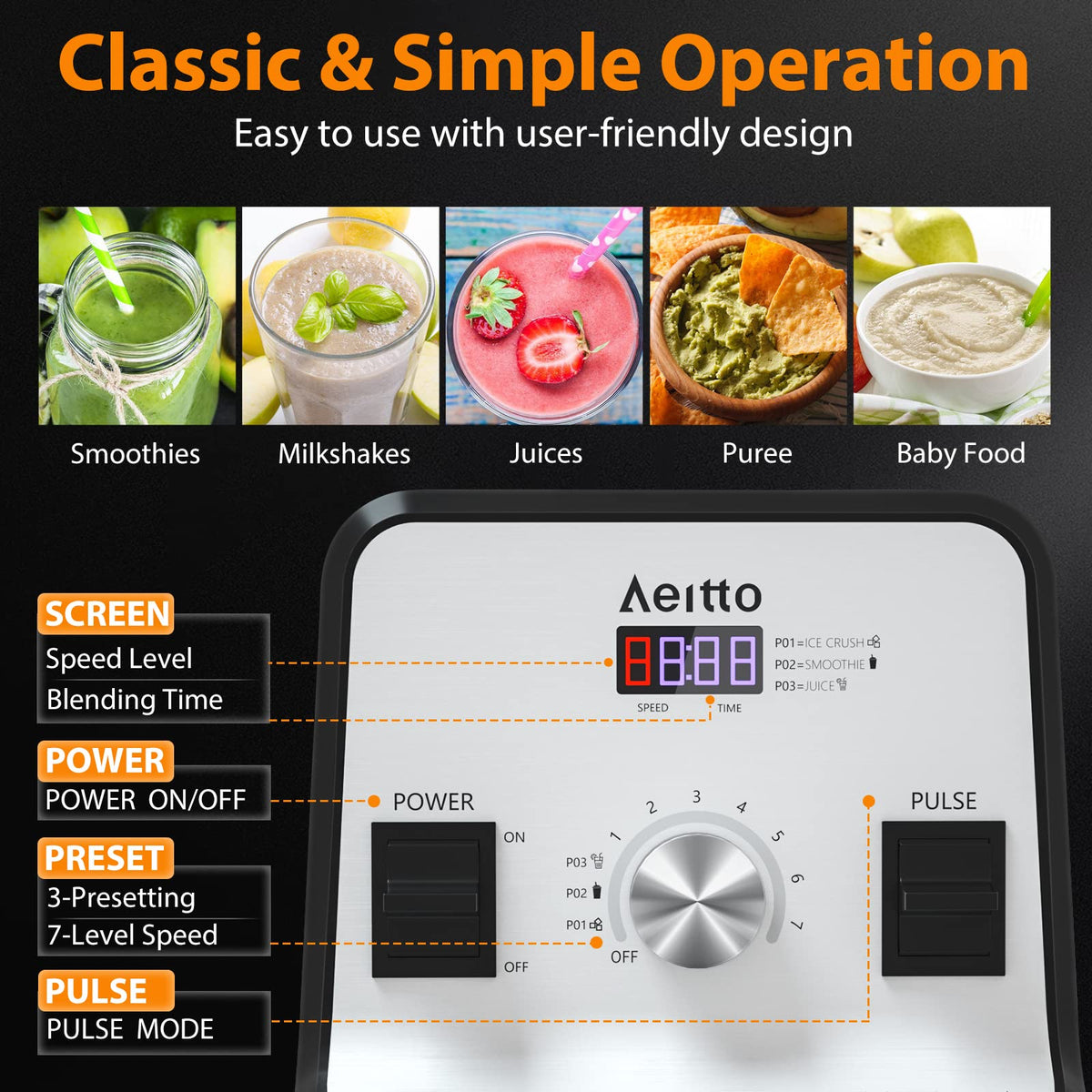 Aeitto blender large-capacity jar serving up to six portions