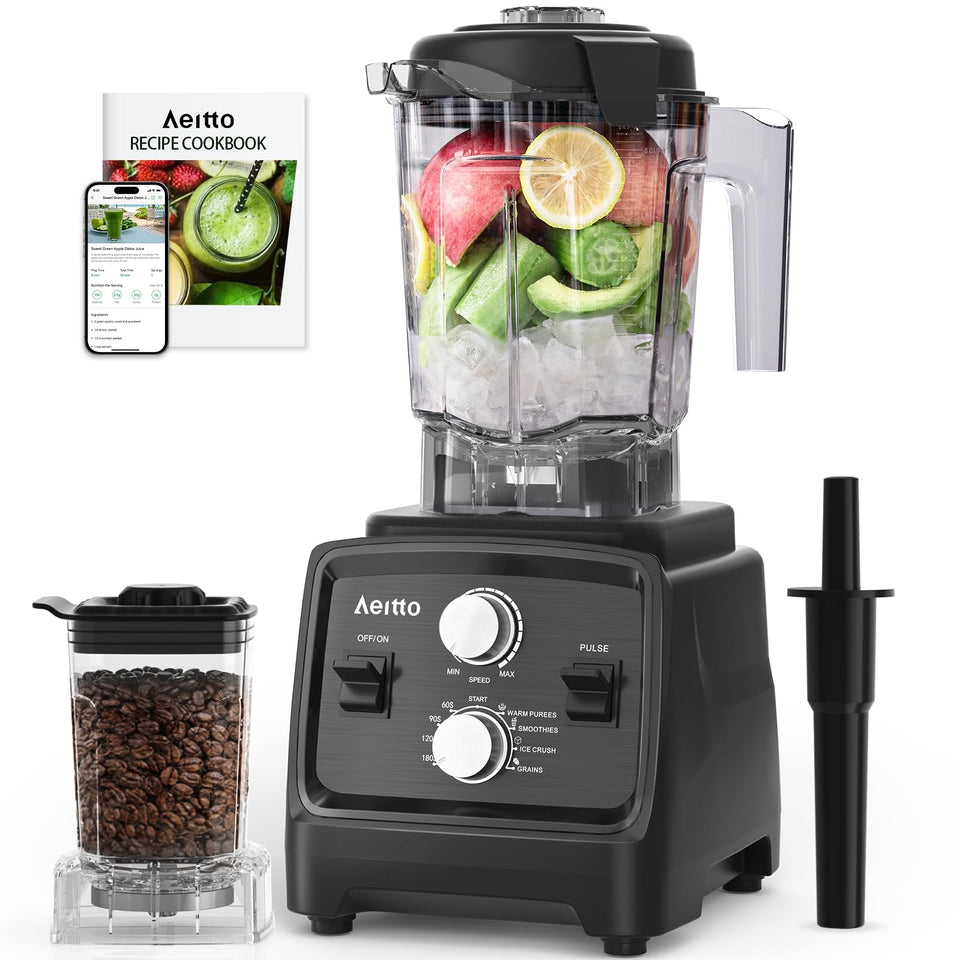 Aeitto blender with 1800W motor delivering powerful blending for smoothies and ice.