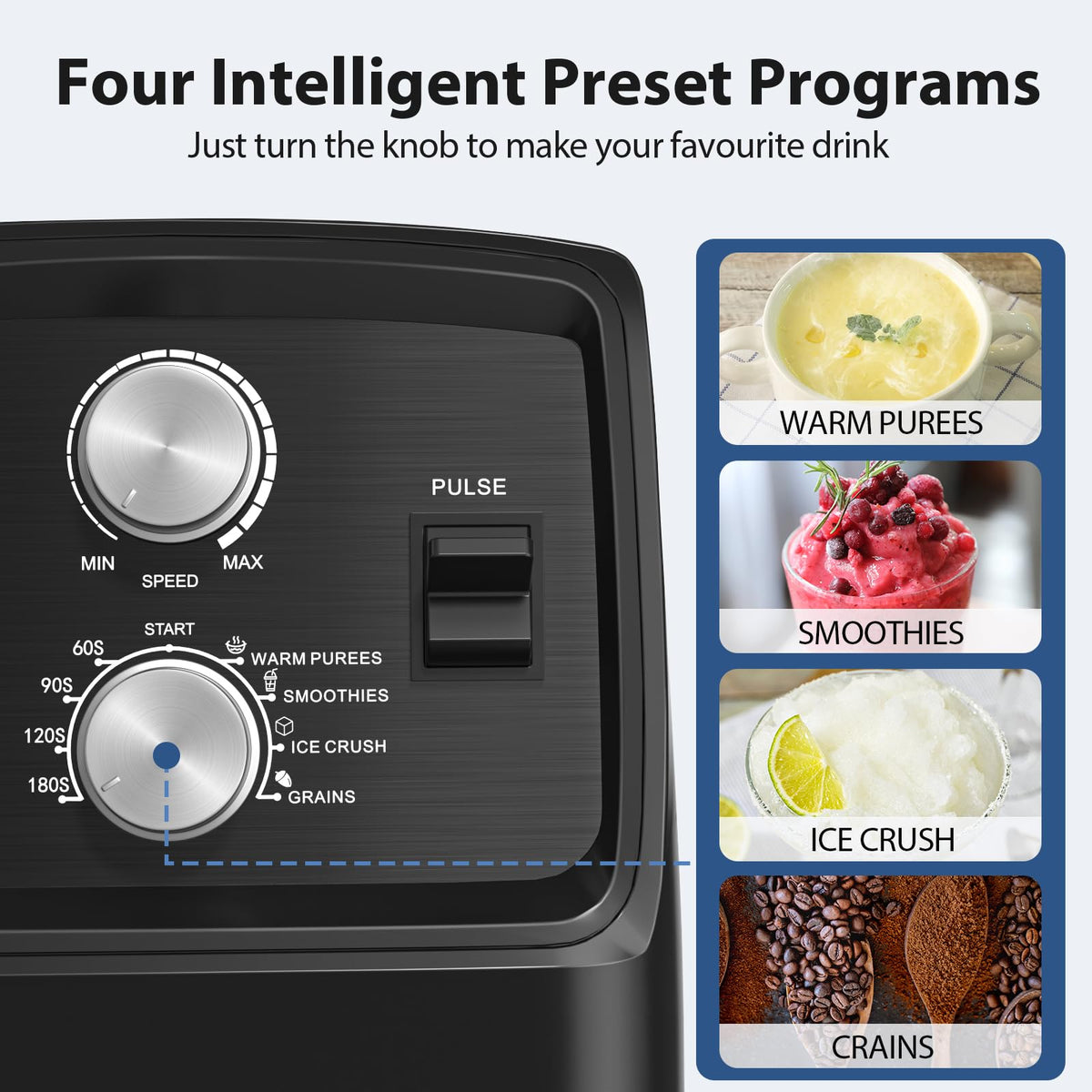 Aeitto blender control panel with simple, easy-to-use buttons.