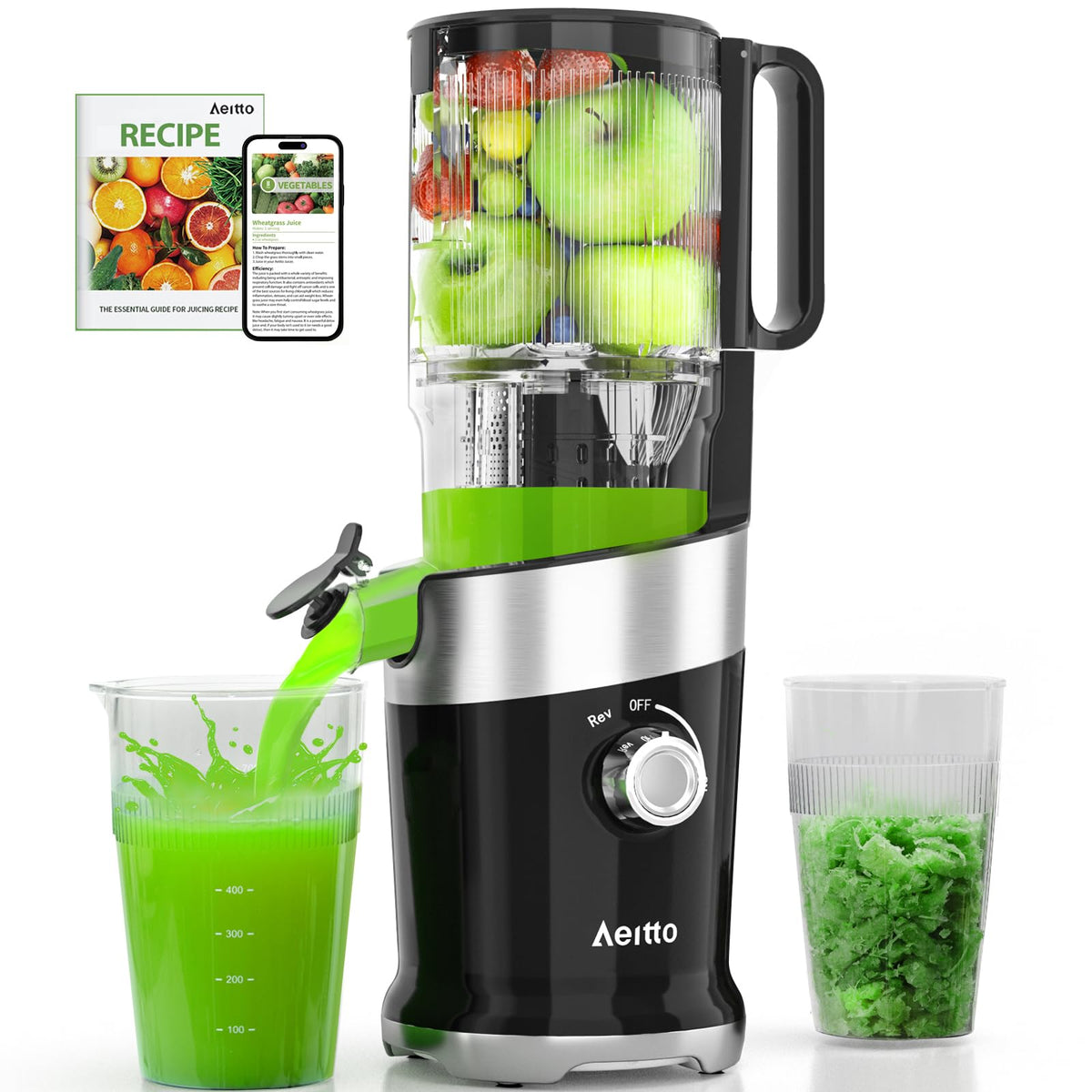 Aeitto cold press juicer with whole-feed chute for easy prep