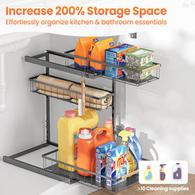 Aekenr adjustable-height storage system fits tall bottles and pipes