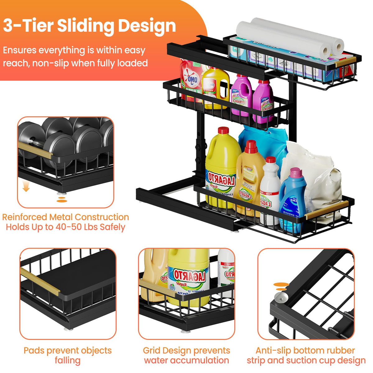 Aekenr bottom suction cups prevent sliding when the rack is loaded