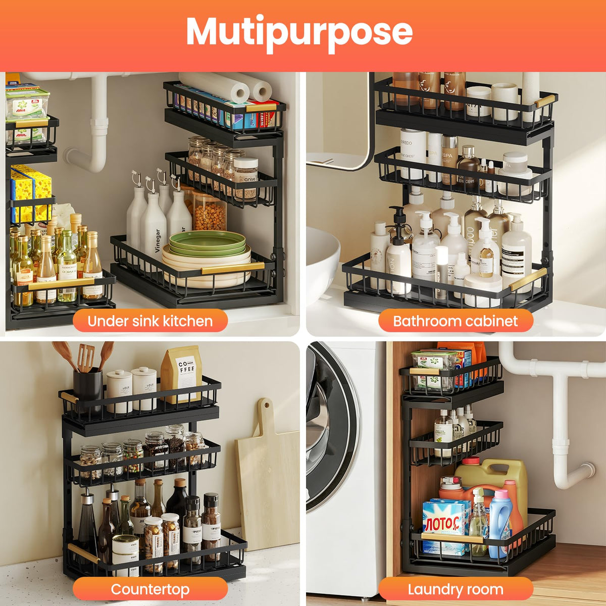 Aekenr multi-scenario storage for under-sink, cabinet corners, pantry and more