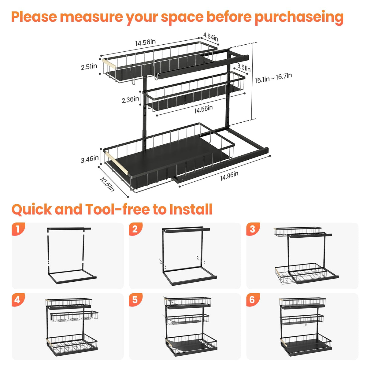 Aekenr tool-free assembly with hooks for quick setup and extra space