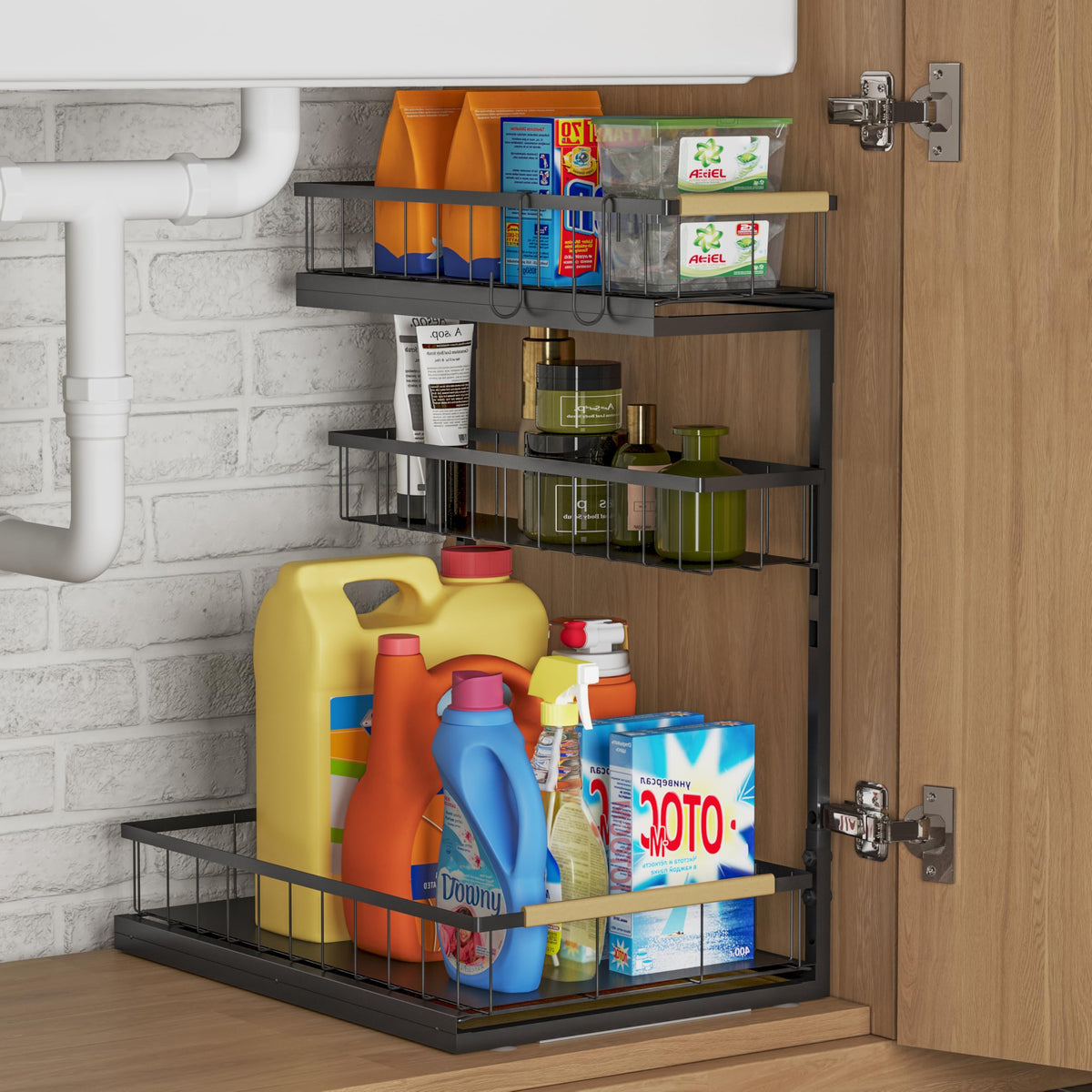 Aekenr under-sink organizer with 3-tier pullout drawer helps declutter cabinets